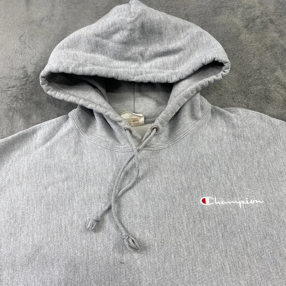 Vintage Champion Hoodie Reverse Weave XL Gray Pullover Heavyweight Sweatshirt - Picture 3 of 10